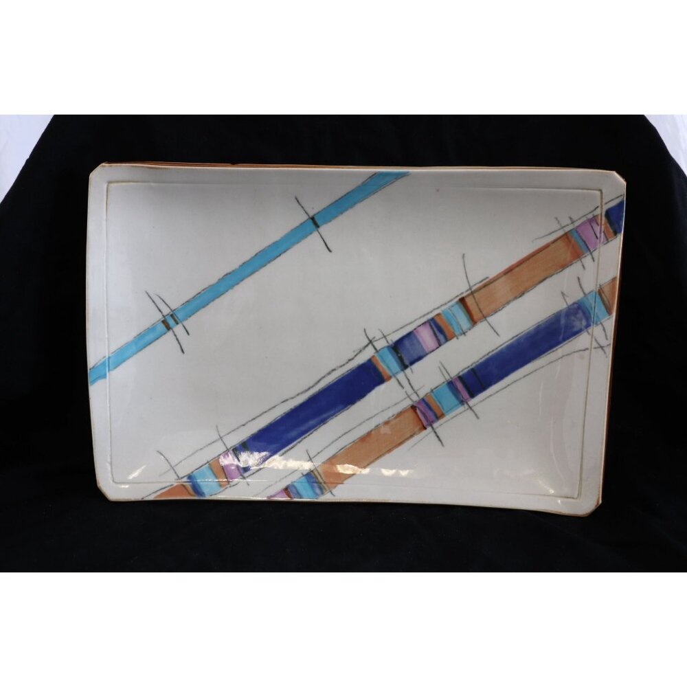 Vtg 1978's Rectangle Ceramic Serving Tray Display Art Abstract Design Studio Art
